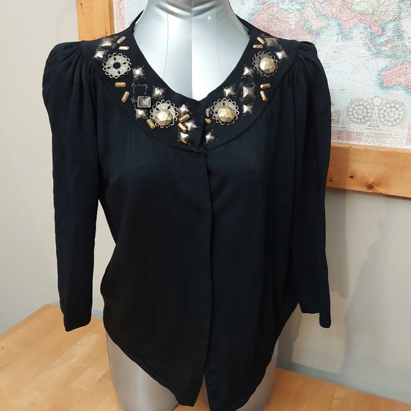 Joseph A. Black Cardigan L/S Metal-Embellished Collar Women's Size Large - Picture 1 of 11